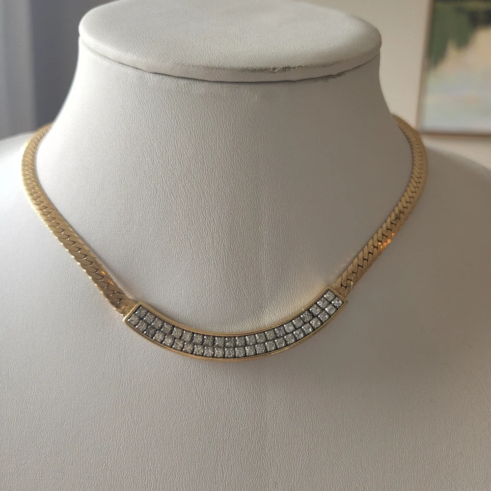 Vintage S.A.L. Gold Tone Necklace Swarovski Crystals SAL Signed